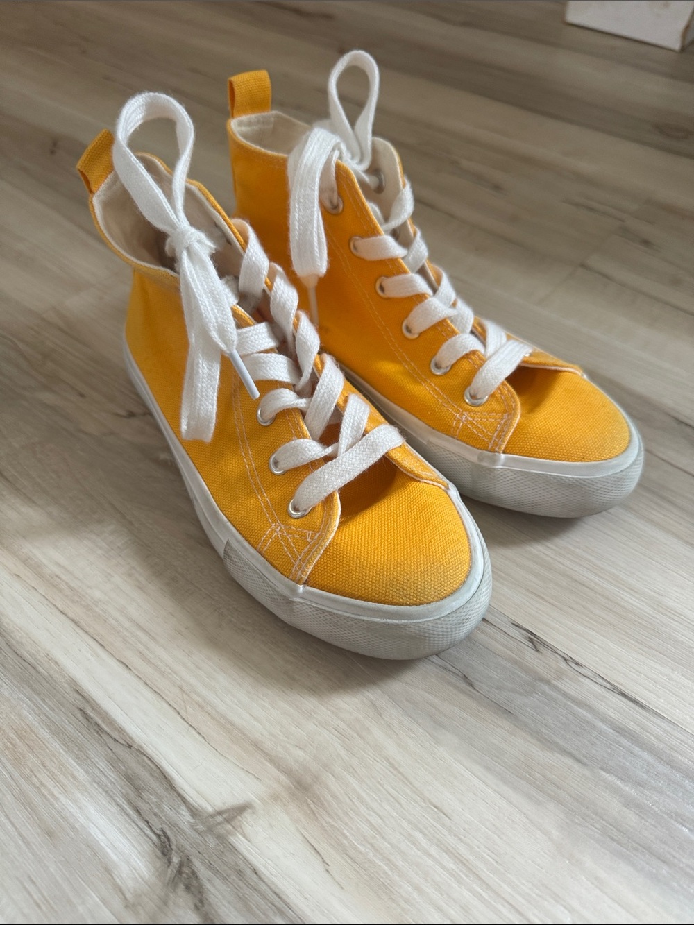 Kids Yellow High-Top Canvas Sneakers with White Laces